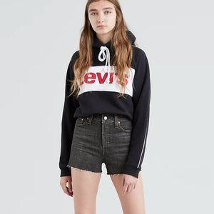 Levi's Dark Grey High Rise Distressed Denim Shorts